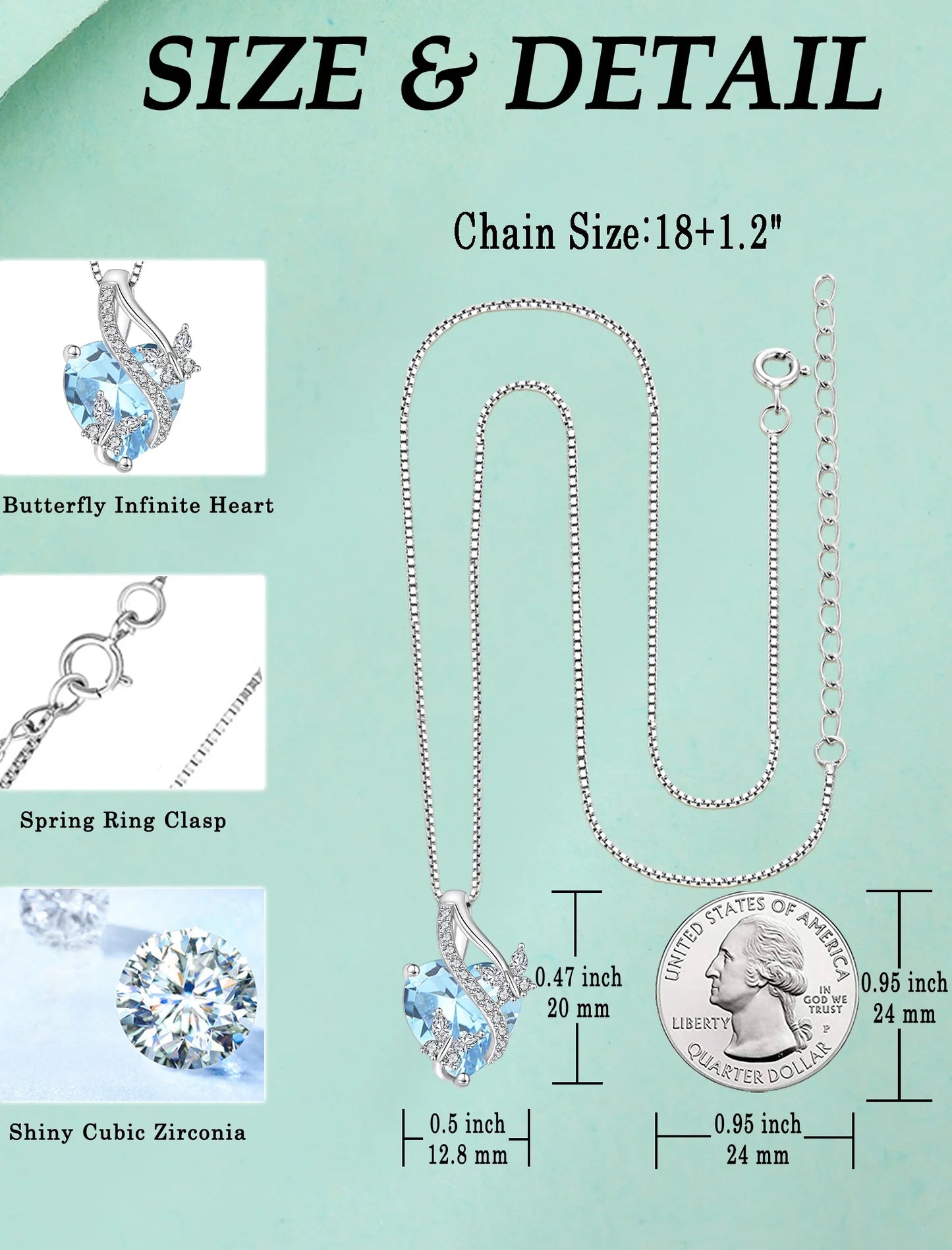 Infinite Heart Pendant Sterling Silver Butterfly Necklace for Women Jewelry Gift with Birthstone September Created Sapphire