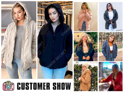 Women'S Hooded Puffer Jacket Winter Warm Full Zip up Oversized Short Quilted Coat with Pockets Petite