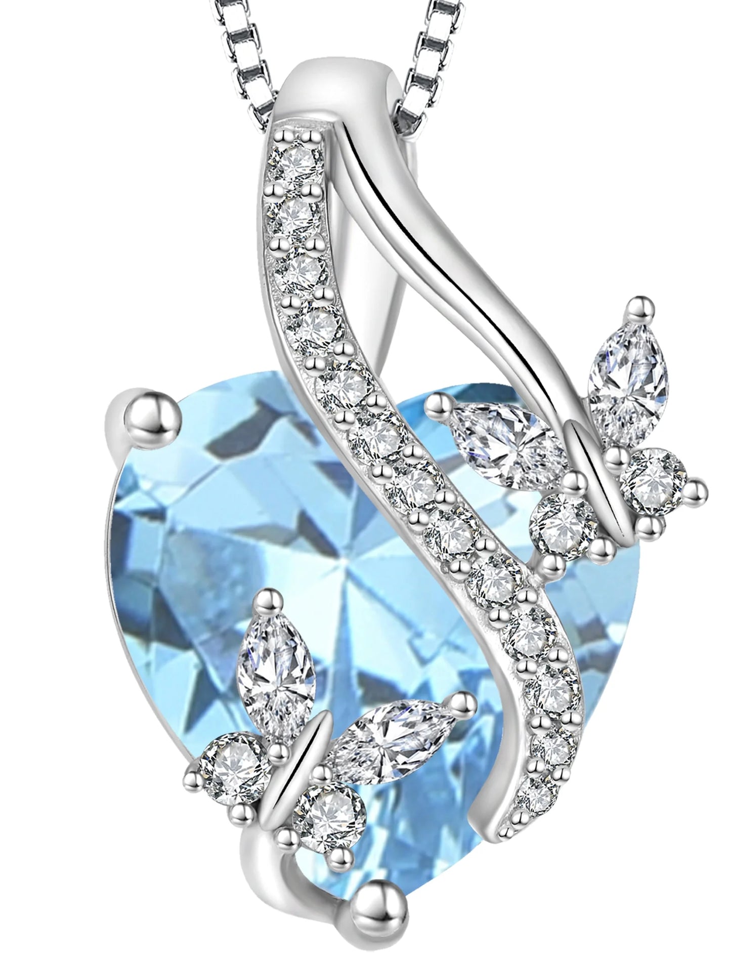 Infinite Heart Pendant Sterling Silver Butterfly Necklace for Women Jewelry Gift with Birthstone September Created Sapphire